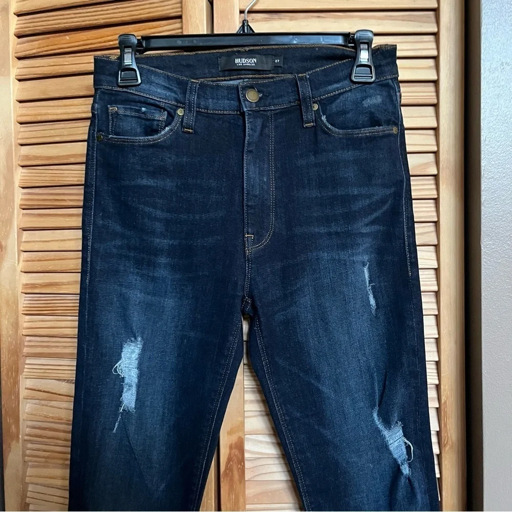 HUDSON Barbara Super Skinny Dark Wash Distressed Jeans Size 27